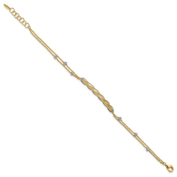 Leslie's 14K Two-tone Polish/Satin/Dia-cut Fancy Bar w/1in ext. Bracelet Image 2 Delfine's Jewelry Charleston, WV