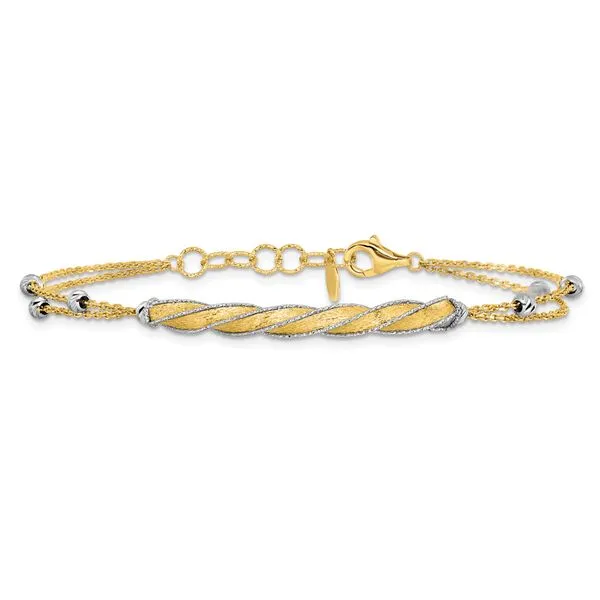 Leslie's 14K Two-tone Polish/Satin/Dia-cut Fancy Bar w/1in ext. Bracelet Image 3 Valentine's Fine Jewelry Dallas, PA