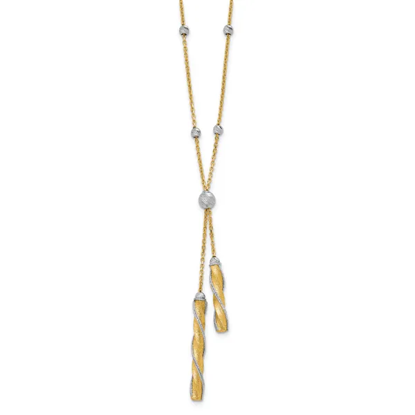 Leslie's 14K Two-tone Polished/Satin/Dia-cut Fancy with 2in ext. Necklace Image 2 Morin Jewelers Southbridge, MA