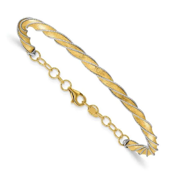 Leslie's 14K Two-tone Polished/Satin/Dia-cut Fancy Adjustable Bangle Tidwells of Greenwood Greenwood, SC