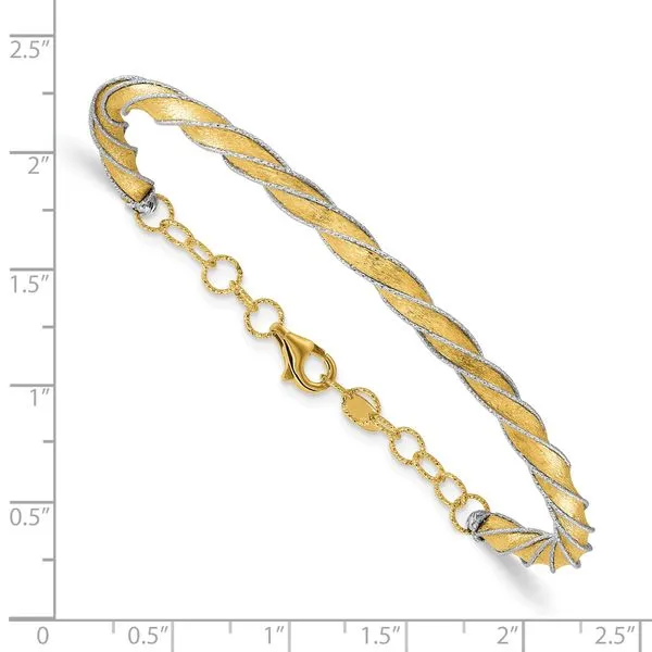 Leslie's 14K Two-tone Polished/Satin/Dia-cut Fancy Adjustable Bangle Image 3 Leslie E. Sandler Fine Jewelry and Gemstones rockville , MD