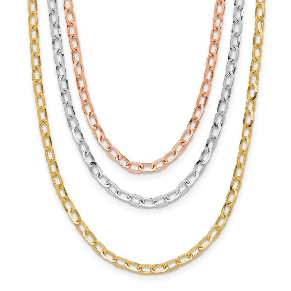 Leslie's 14K Tri-color Polished 3-Strand Link Necklace Delfine's Jewelry Charleston, WV