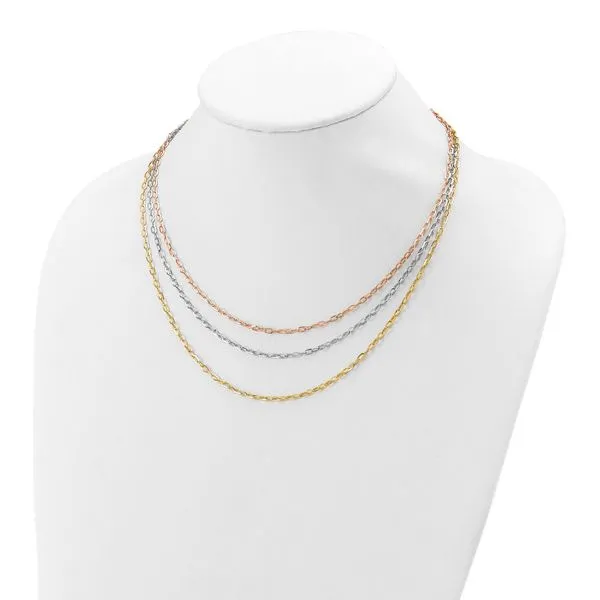 Leslie's 14K Tri-color Polished 3-Strand Link Necklace Image 3 Delfine's Jewelry Charleston, WV