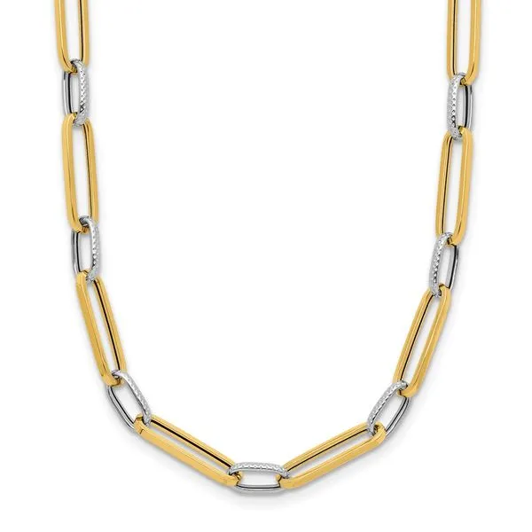 Leslie's 14K w/White Rhodium Polished and Textured Fancy Link Necklace Trenton Jewelers Ltd. Trenton, MI
