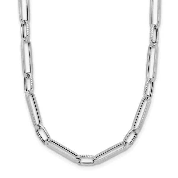 Leslie's 14K White Gold Polished and Textured Fancy Link Necklace Grayson & Co. Jewelers Iron Mountain, MI