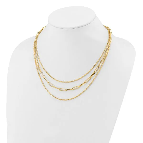 Leslie's 14K Polished 3-strand Fancy Link Necklace Image 3 Jerald Jewelers Latrobe, PA