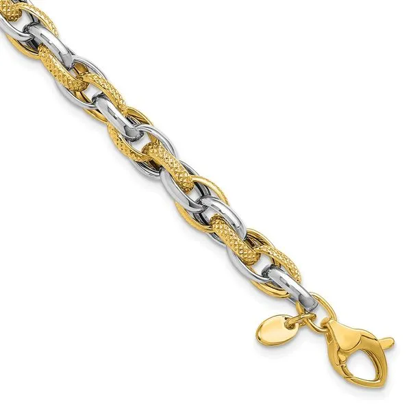 Leslie's 14K Two-tone Polished and Textured Fancy Link Bracelet Atlanta West Jewelry Douglasville, GA