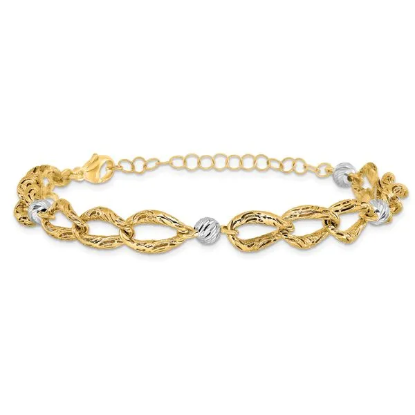 Leslie's 14K Two-tone Polished/Textured/Dia-cut w/2in ext. Bracelet Image 3 Boyd Jewelers Wesley Chapel, FL