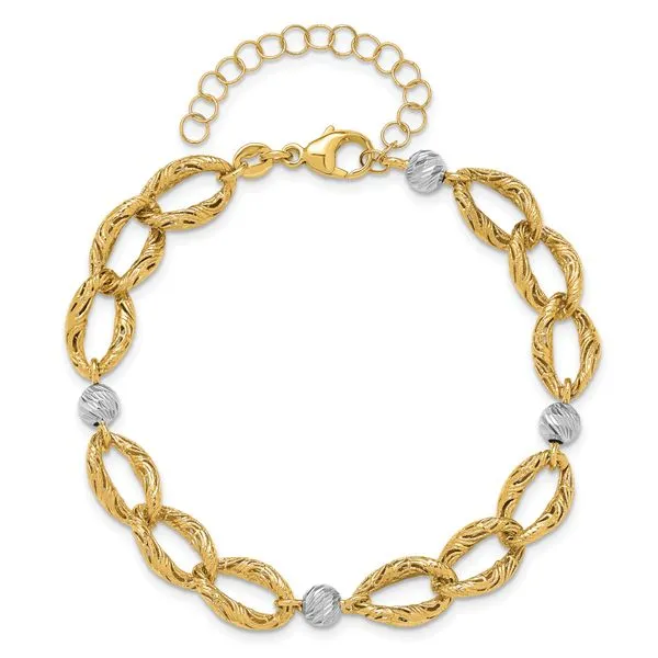 Leslie's 14K Two-tone Polished/Textured/Dia-cut w/2in ext. Bracelet Image 4 Boyd Jewelers Wesley Chapel, FL