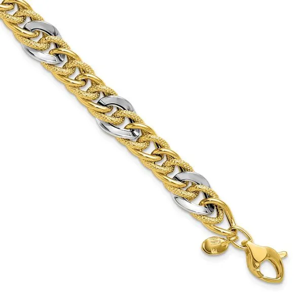 Leslie's 14K Two-tone Polished and Textured Fancy Link Bracelet Grayson & Co. Jewelers Iron Mountain, MI
