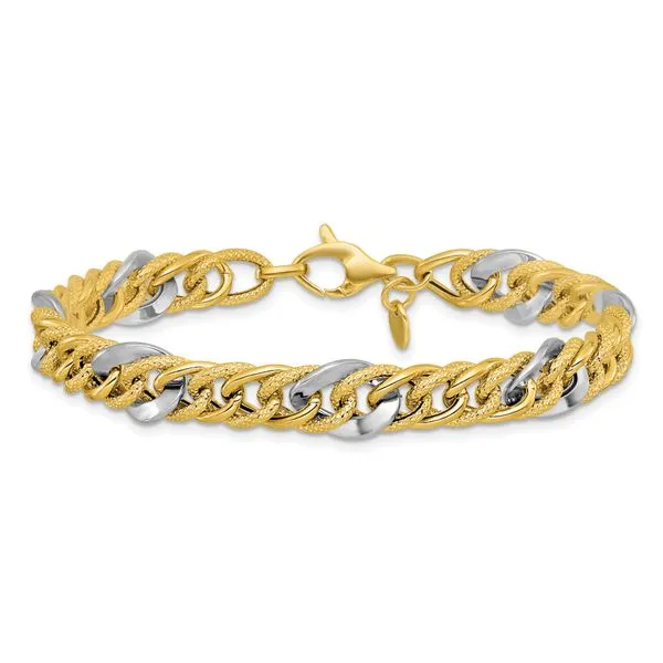 Leslie's 14K Two-tone Polished and Textured Fancy Link Bracelet Image 3 Thomas A. Davis Jewelers Holland, MI