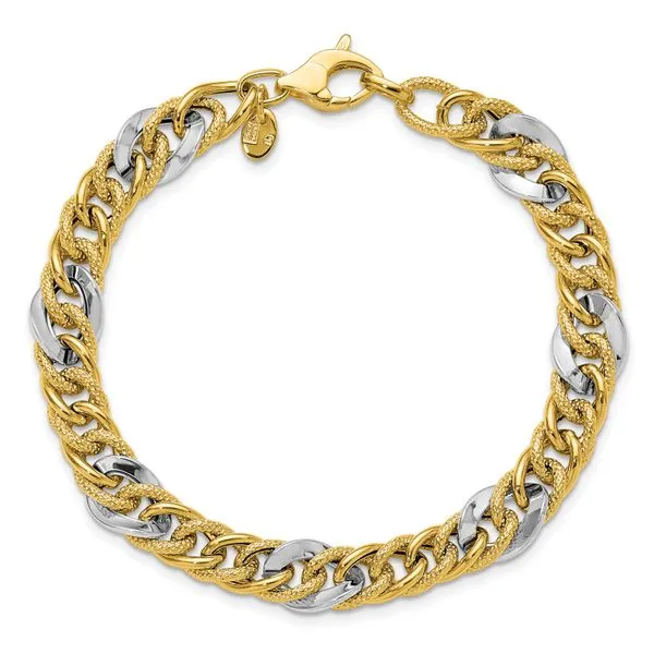 Leslie's 14K Two-tone Polished and Textured Fancy Link Bracelet Image 4 Grayson & Co. Jewelers Iron Mountain, MI