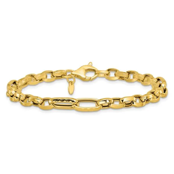 Leslie's 14K Polished and Hammered Fancy Link Bracelet Image 3 Valentine's Fine Jewelry Dallas, PA
