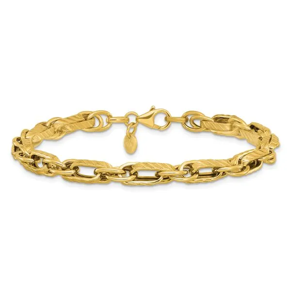 Leslie's 14K Polished and Grooved Fancy Link Bracelet Image 3 Grayson & Co. Jewelers Iron Mountain, MI
