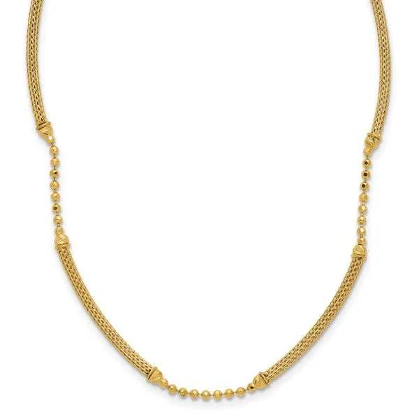 Leslie's 14K Polished Textured and Dia-cut Beaded w/Bars Necklace Thomas A. Davis Jewelers Holland, MI