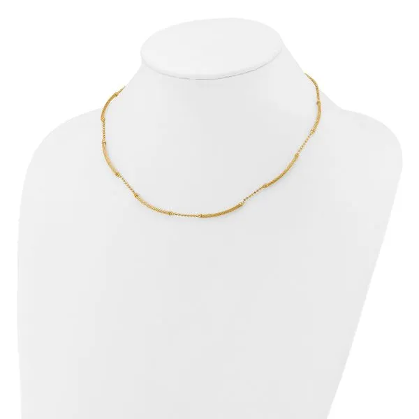 Leslie's 14K Polished Textured and Dia-cut Beaded w/Bars Necklace Image 3 Thomas A. Davis Jewelers Holland, MI