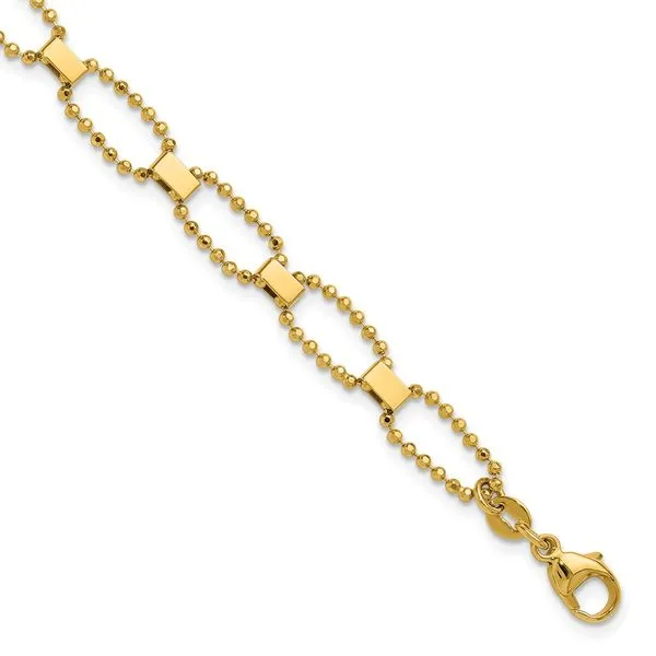 Leslie's 14K Polished / Dia-cut Fancy Beaded Link w/ 1in ext. Bracelet Valentine's Fine Jewelry Dallas, PA