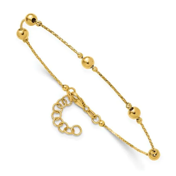 Leslie's 14K Polished/Textured/Dia-cut Beads w/1in ext. Bracelet Image 3 Jerald Jewelers Latrobe, PA