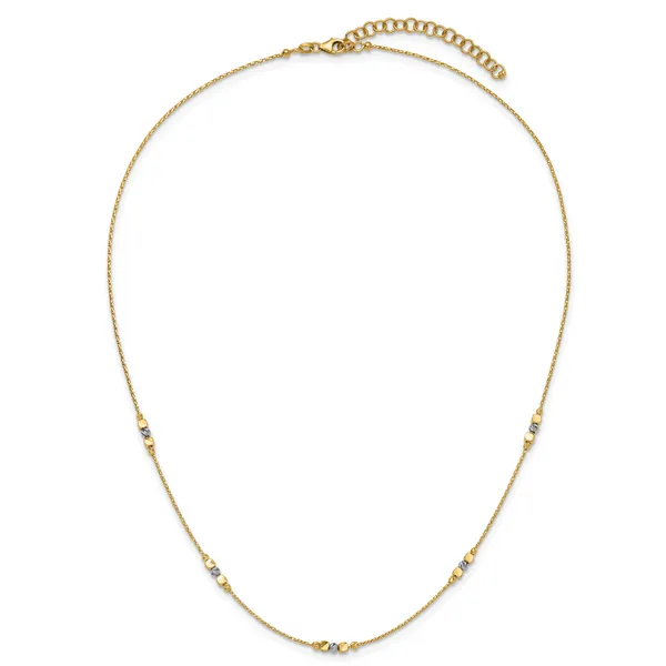 Leslie's 14K Two-tone Pol/Texture/Dia-cut Beads w/2in ext. Necklace Image 3 J. Garett Jewelers Wilmington, NC