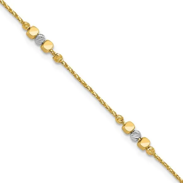 Leslie's 14K Two-tone Pol/Texture/Dia-cut Beads w/1in ext. Bracelet Moseley Diamond Showcase Inc Lexington, SC