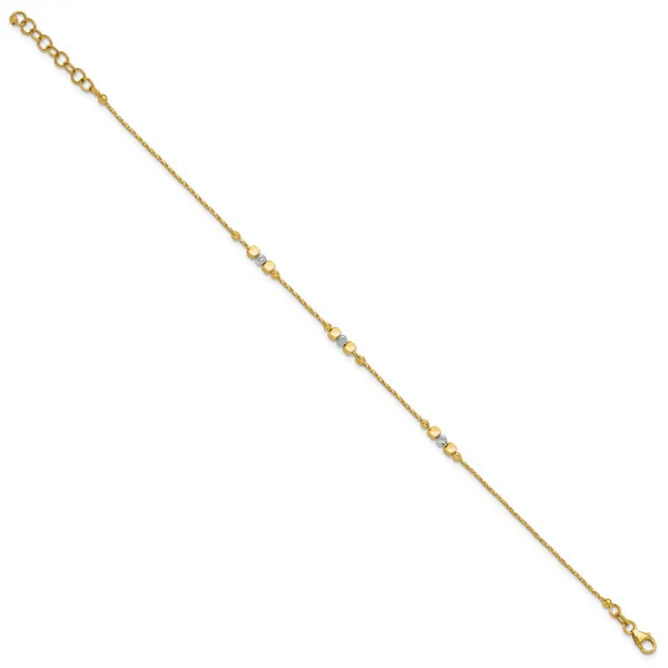 Leslie's 14K Two-tone Pol/Texture/Dia-cut Beads w/1in ext. Bracelet Image 2 Moseley Diamond Showcase Inc Lexington, SC