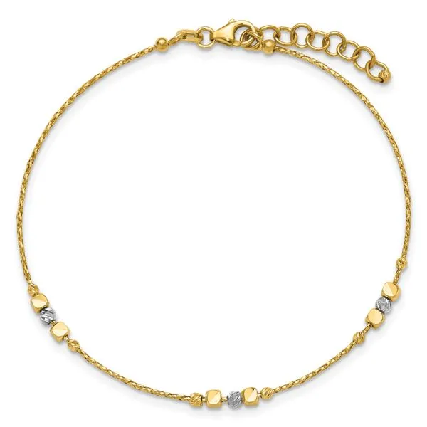 Leslie's 14K Two-tone Pol/Texture/Dia-cut Beads w/1in ext. Bracelet Image 4 Moseley Diamond Showcase Inc Lexington, SC