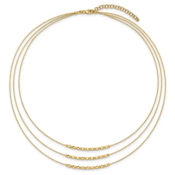 Leslie's 14K Pol/Texture/Dia-cut Beads 3-strand w/ 2in ext. Necklace Image 4 Mitchell's Jewelry Norman, OK