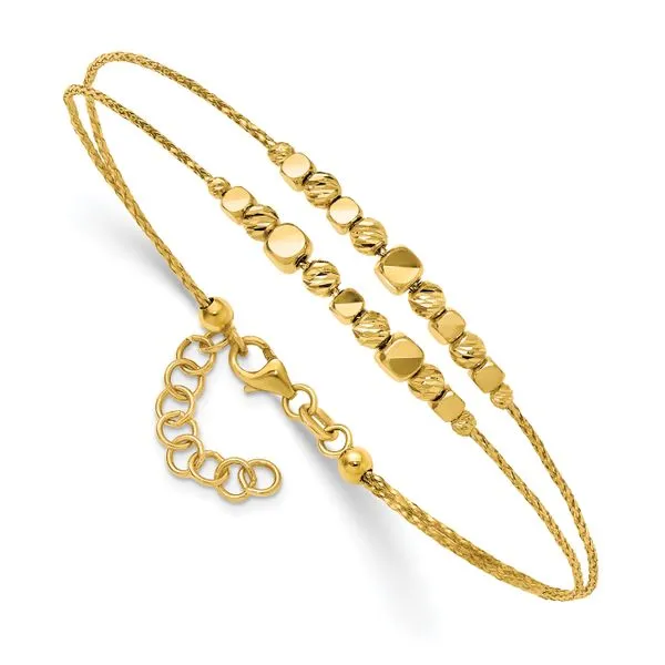 Leslie's 14K Pol/Texture/Dia-cut Beads 2-Strand w/ 1in ext. Bracelet Image 3 Mitchell's Jewelry Norman, OK