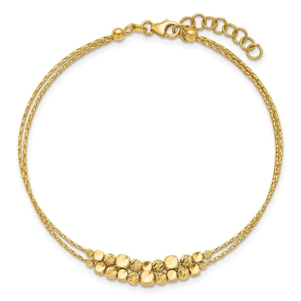 Leslie's 14K Pol/Texture/Dia-cut Beads 2-Strand w/ 1in ext. Bracelet Image 4 Thomas A. Davis Jewelers Holland, MI