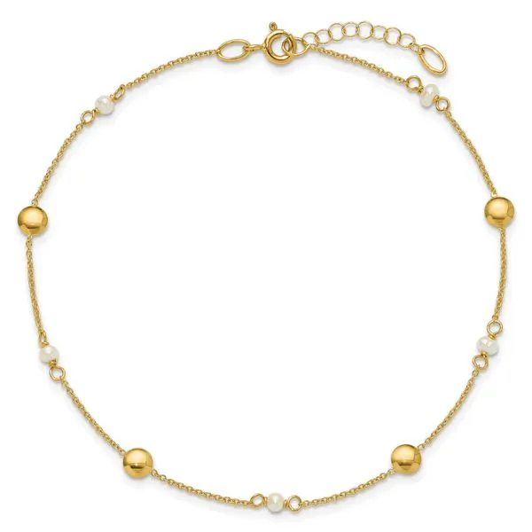 Leslie's 14K Polished FWC Pearl and Circles 9in Plus 1in ext. Anklet Image 4 Johnson Jewellers Lindsay, ON