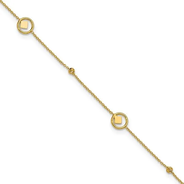 Leslie's 14K Polish/Dia-cut Geometric Bead 9in Plus 1in ext. Anklet Gaines Jewelry FLINT, MI