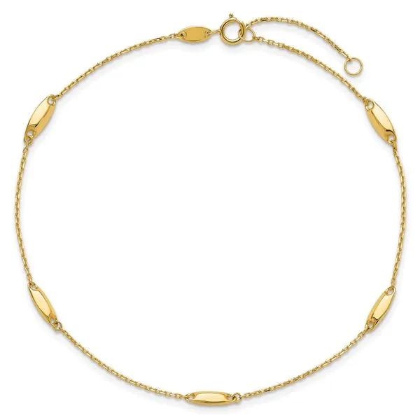 Leslie's 14K Polished Bead Station 9in Plus 1in ext. Anklet Image 4 Atlanta West Jewelry Douglasville, GA