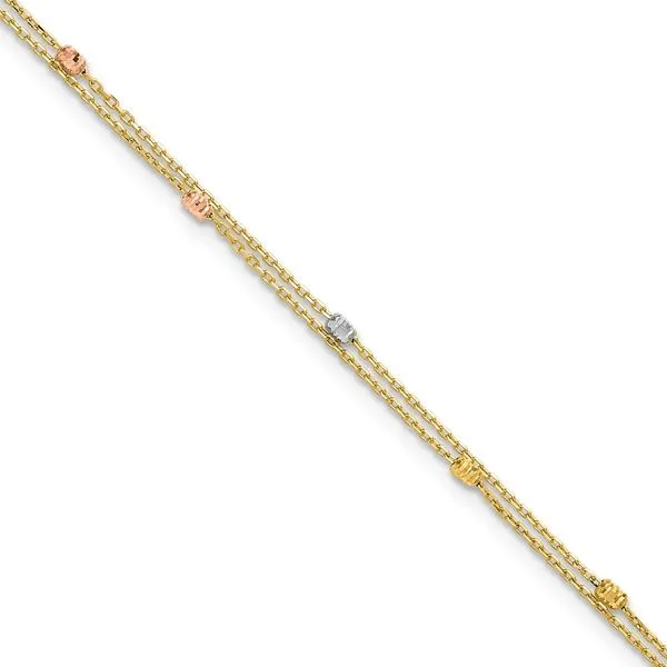 Leslie's 14K Tri-color Polish/Dia-cut 2-Strand 9in Plus 1in ext. Anklet J. Anthony Jewelers Neenah, WI