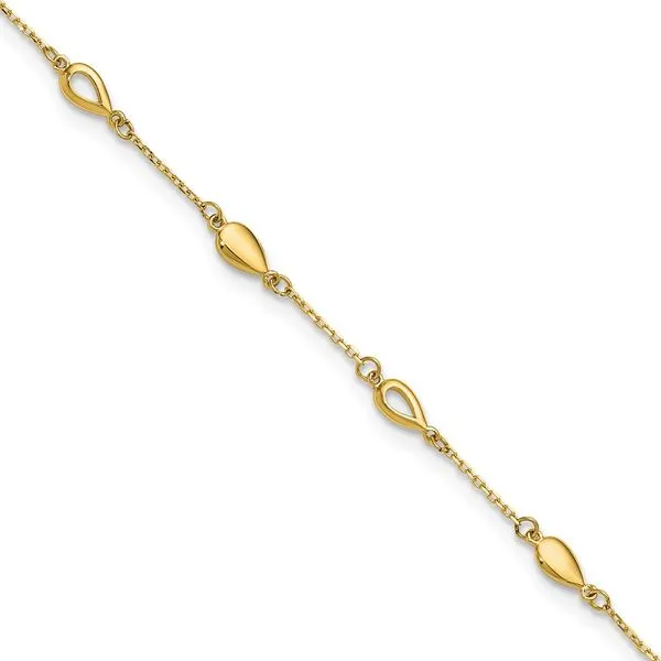 Leslie's 14K Polished Teardrop Station 9in Plus 1in ext. Anklet Jerald Jewelers Latrobe, PA