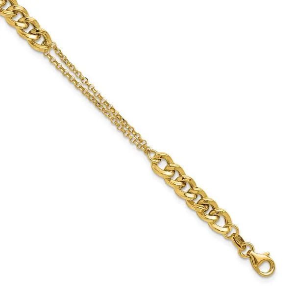Leslie's 14K Polished/Dia-cut 2-Strand Fancy Link w/1in ext. Bracelet Jewelry Design Studio Jensen Beach, FL
