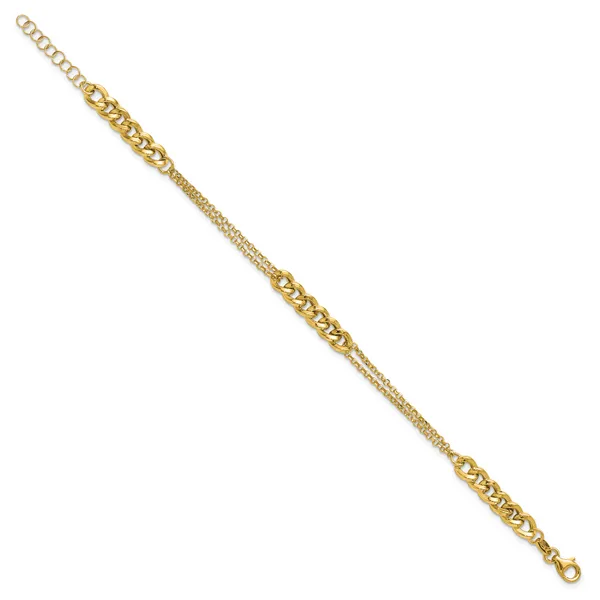 Leslie's 14K Polished/Dia-cut 2-Strand Fancy Link w/1in ext. Bracelet Image 2 Morin Jewelers Southbridge, MA