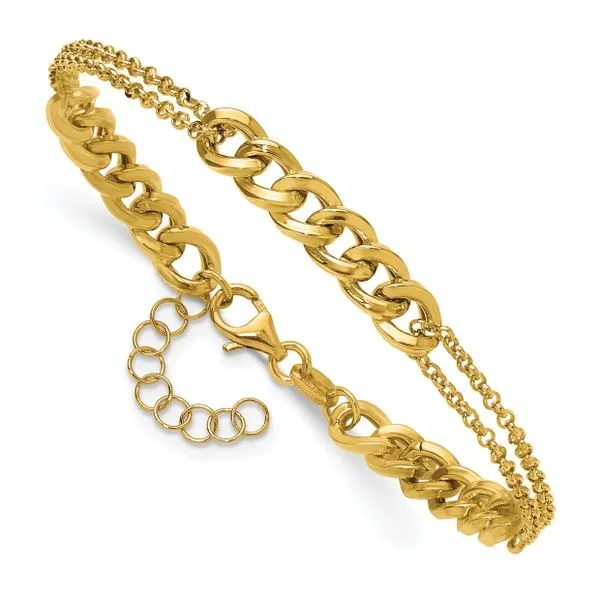 Leslie's 14K Polished/Dia-cut 2-Strand Fancy Link w/1in ext. Bracelet Image 3 Morin Jewelers Southbridge, MA