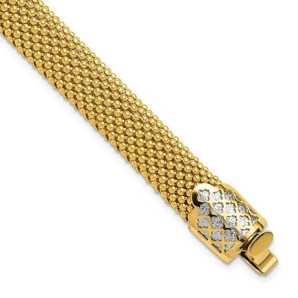 Leslie's 14K Two-tone Polished and Dia-cut Popcorn Mesh Bracelet Jerald Jewelers Latrobe, PA