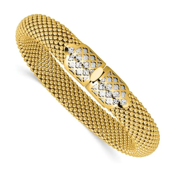 Leslie's 14K Two-tone Polished and Dia-cut Popcorn Mesh Bracelet Image 3 Thomas A. Davis Jewelers Holland, MI