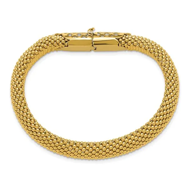 Leslie's 14K Two-tone Polished and Dia-cut Popcorn Mesh Bracelet Image 4 Albert's Jewelers Kingsland, GA