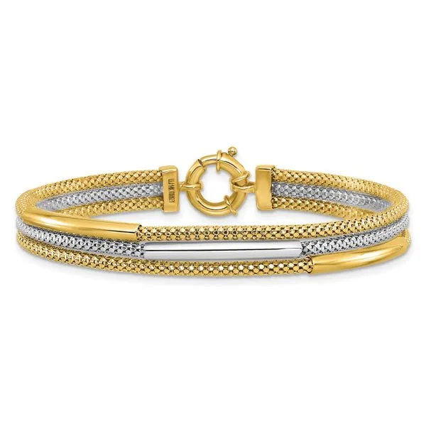 Leslie's 14K w/Rhodium Polished Bars Mesh Multi-strand Bracelet Image 3 Jim's Jewelers Tyler, TX