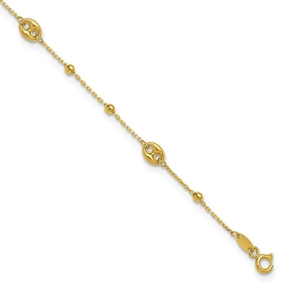 Leslie's 14K Polished Beads Station 9in Plus 1in ext. Anklet Jerald Jewelers Latrobe, PA