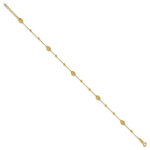 Leslie's 14K Polished Beads Station 9in Plus 1in ext. Anklet Image 2 John E. Koller Jewelry Designs owasso, OK