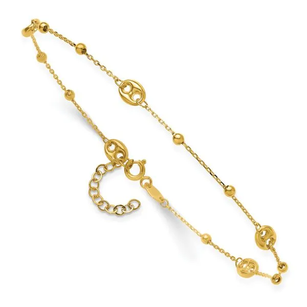 Leslie's 14K Polished Beads Station 9in Plus 1in ext. Anklet Image 3 J. Anthony Jewelers Neenah, WI