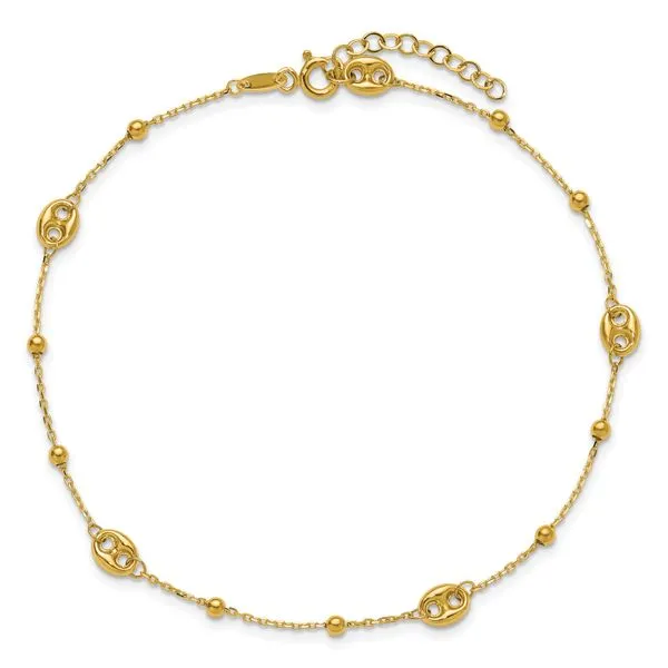 Leslie's 14K Polished Beads Station 9in Plus 1in ext. Anklet Image 4 John E. Koller Jewelry Designs owasso, OK