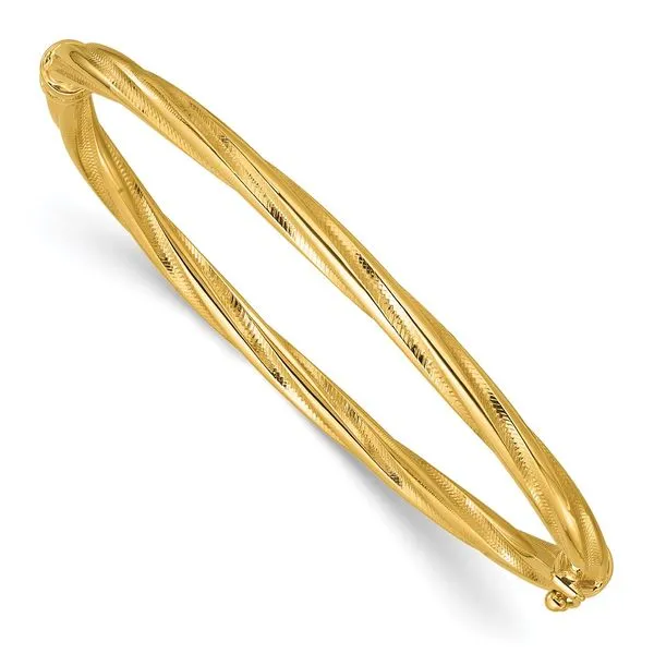 Leslie's 14K Polished and Textured Twist Hinged Bangle Thomas A. Davis Jewelers Holland, MI