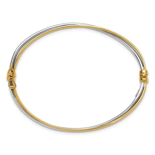 Leslie's 14K w/Rhodium Polished/Diamond-cut Twist Hinged Bangle Image 2 Spath Jewelers Bartow, FL