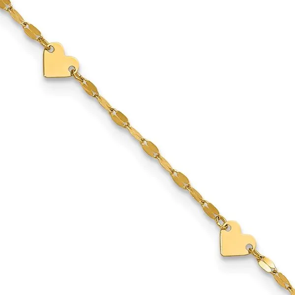 Leslie's 14K Polished Heart Station 9in Plus 1in ext. Anklet J. Anthony Jewelers Neenah, WI