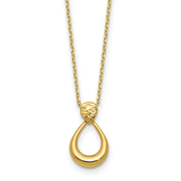 Leslie's 14K Polished / Dia-cut Open Teardrop w/2in ext. Necklace Diny's Jewelers Middleton, WI