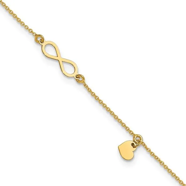 Leslie's 14K Polished Infinity/Dangle Heart 9in Plus 1in ext. Anklet Grayson & Co. Jewelers Iron Mountain, MI